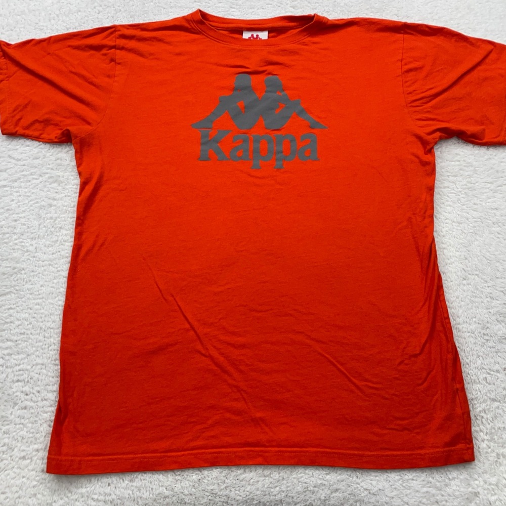 Kappa Mens T Shirt Large Orange‎ Gray Logo Graphic Tee Casual Top